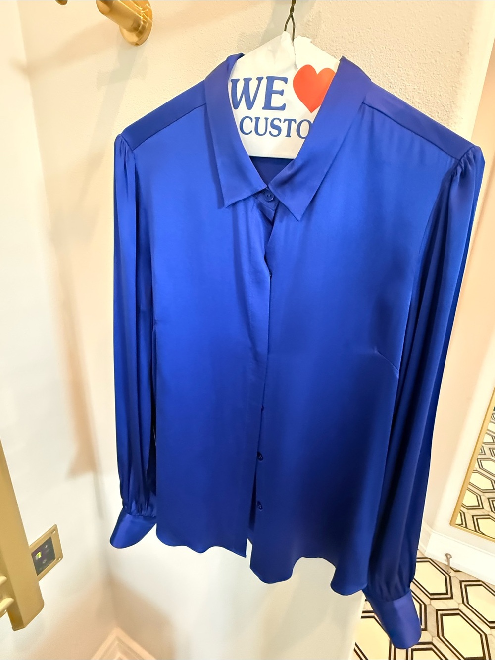 Generation Love Satin Button-Front Royal Blue Blouse